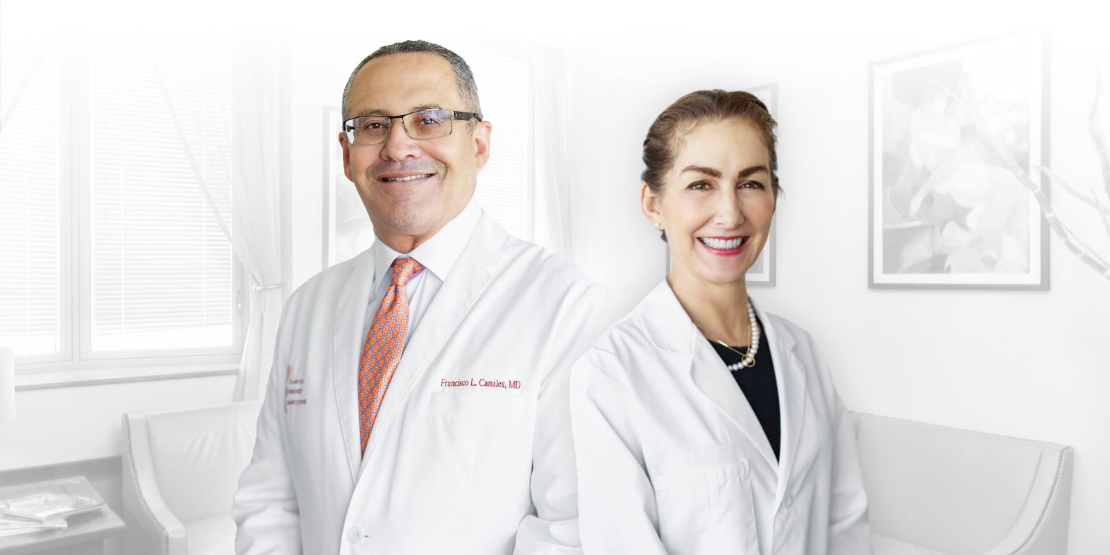 Dr. Canales and Dr. Furnas in white coats